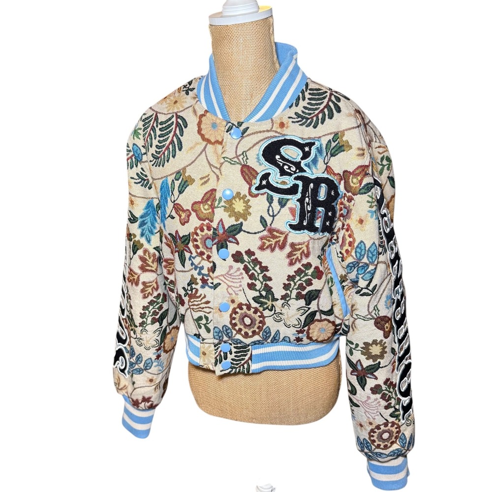 Smoke Rise Tapestry Cropped Botanic‎ Jacket quilted Unique Statement Women Sz L